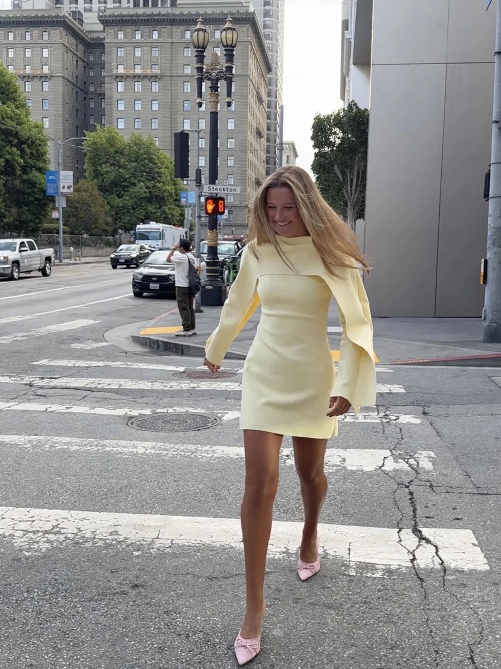 Cult Gaia Revolve Almina Wing Sleeve Mini Dress Elegant Yellow Long-Sleeve Sz L - Picture 3 of 16